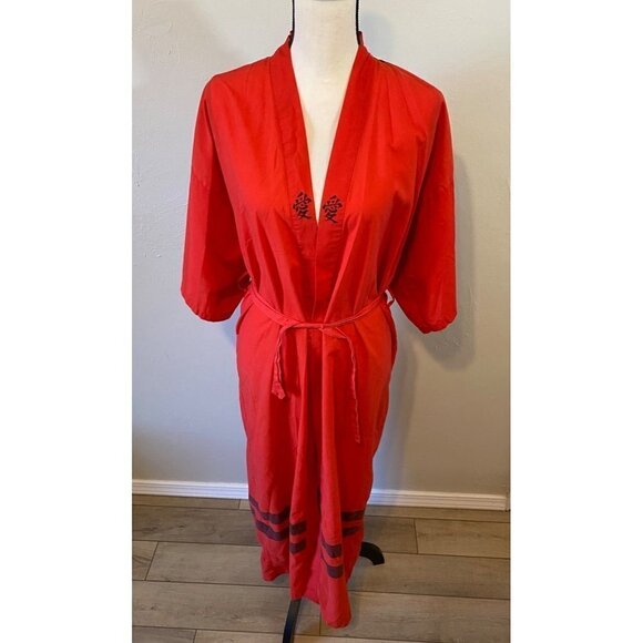 Vintage Imperial Fashion House Robe Kimono Duster Chinese Red *SEE MEASUREMENTS - Picture 2 of 10